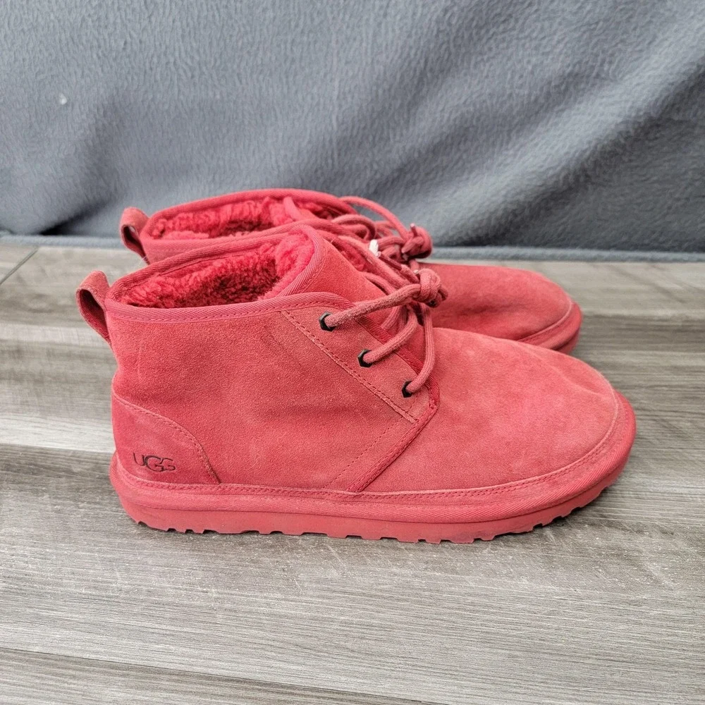 UGG Boots Mens Size 12 Red Suede Chukka Lined Lace Up Winter Casual Outdoor